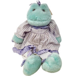 Vintage Dakin Makin' Friends Savannah Small #23077 Toy Plush Frog in dress 1994